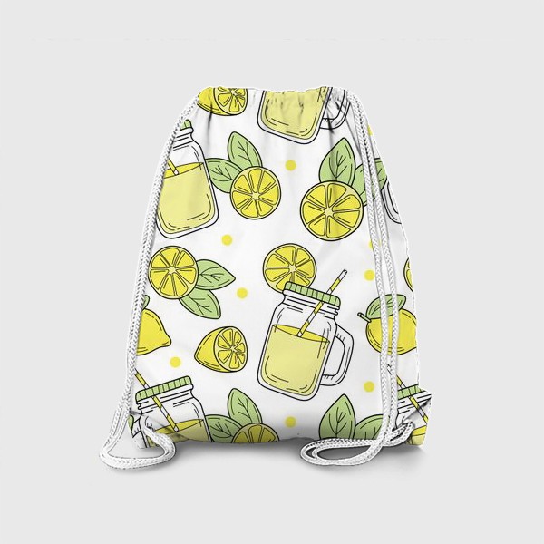 Рюкзак «Лимонад - напиток из лимонов - желтый летний узор на белом фоне»