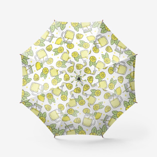 Зонт «Лимонад - напиток из лимонов - желтый летний узор на белом фоне»
