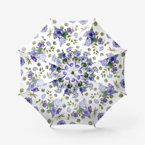 Зонт «Акварельный паттерн с синими цветами»