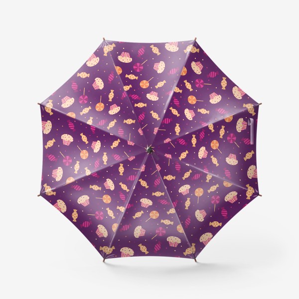 Зонт «Сладости на Хэллоуин. Конфеты и капкейк на фиолетовом фоне»