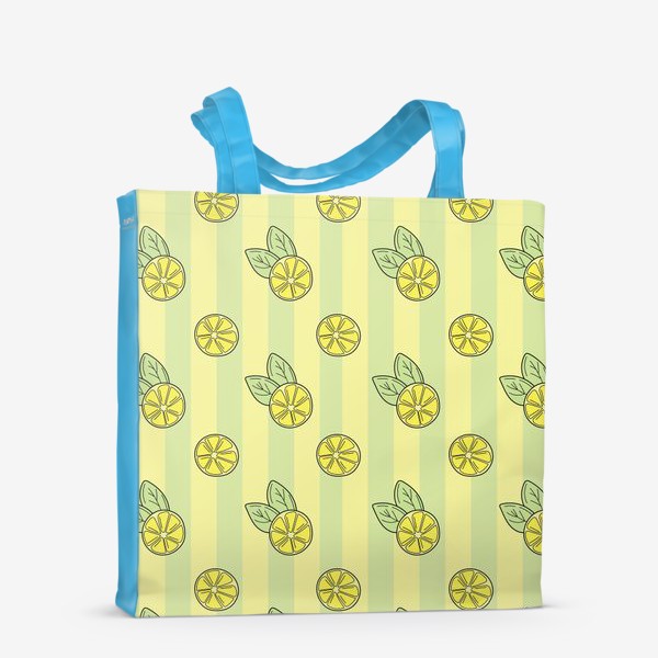 Сумка-шоппер «Лимонный цветной узор на полосатом летнем фоне»