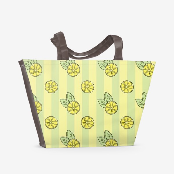 Пляжная сумка «Лимонный цветной узор на полосатом летнем фоне»