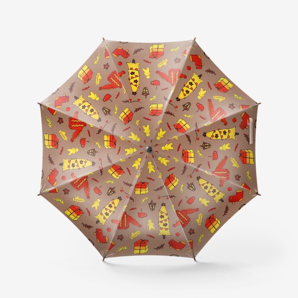 Зонт «Тёплый Новый год и уютное Рождество на бежевом фоне»