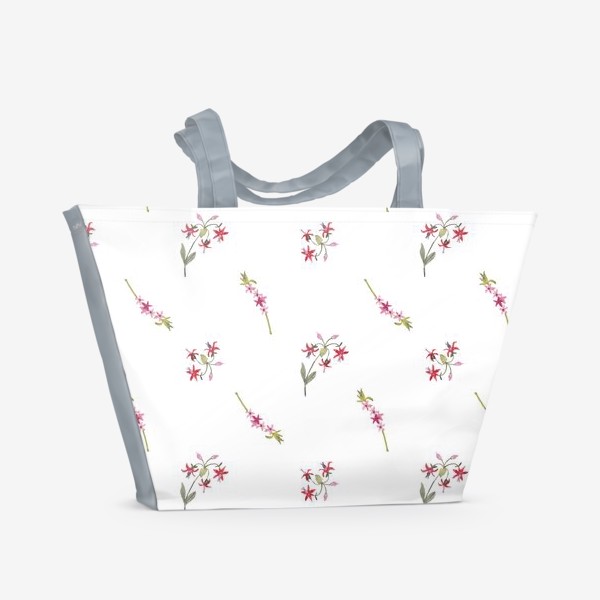 Пляжная сумка «Розовые цветы на белом фоне»
