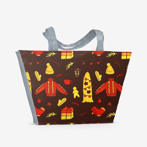 Пляжная сумка «Тёплый Новый год и уютное Рождество на коричневом фоне»