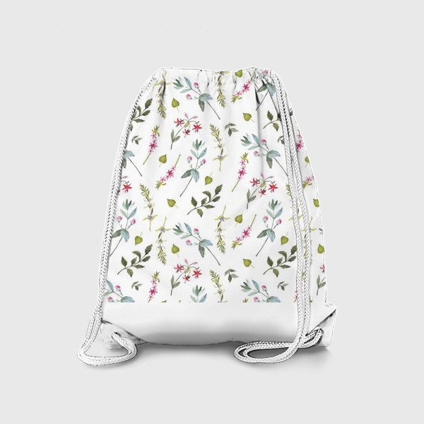 Рюкзак «Розовые цветы  и листья на белом фоне»