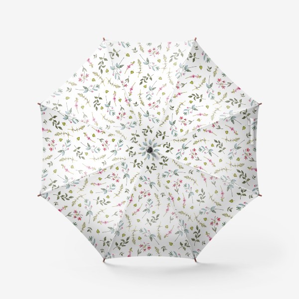 Зонт «Розовые цветы  и листья на белом фоне»