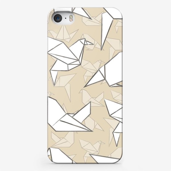 Чехол iPhone «Оригами птицы на бежевом фоне»