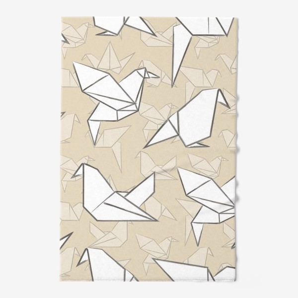 Полотенце «Оригами птицы на бежевом фоне»