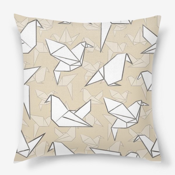 Подушка «Оригами птицы на бежевом фоне»