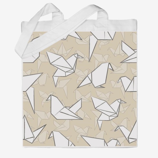 Сумка хб «Оригами птицы на бежевом фоне»