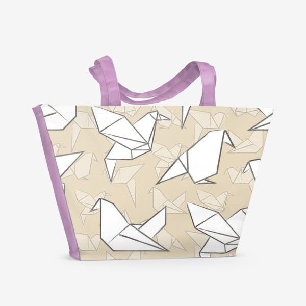Пляжная сумка «Оригами птицы на бежевом фоне»