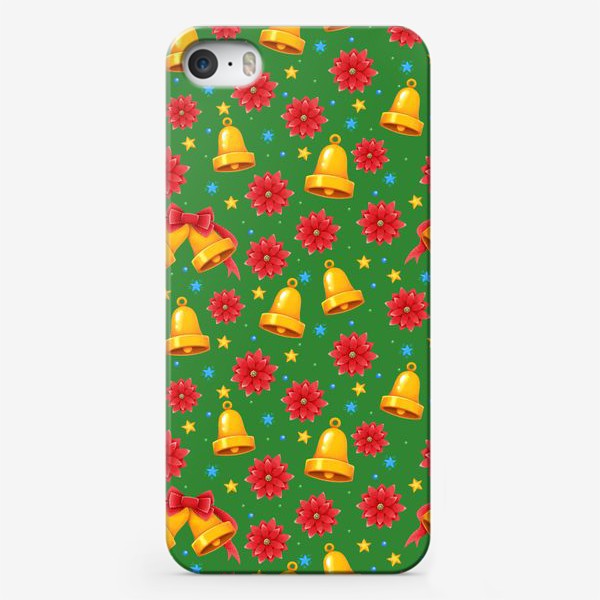 Чехол iPhone «Колокольчики и красные цветы на зеленом фоне.»