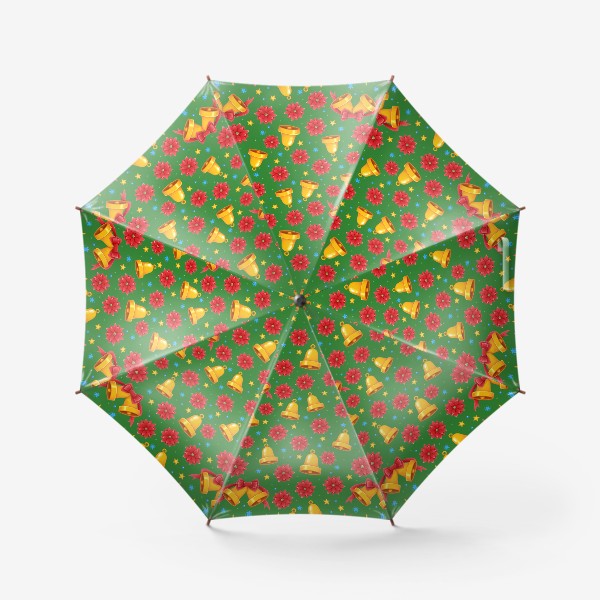 Зонт «Колокольчики и красные цветы на зеленом фоне.»