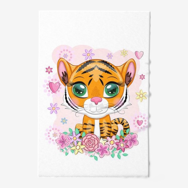 Полотенце «Милый тигренок в цветах, 2022 год Тигра»
