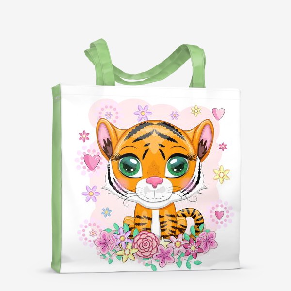 Сумка-шоппер «Милый тигренок в цветах, 2022 год Тигра»