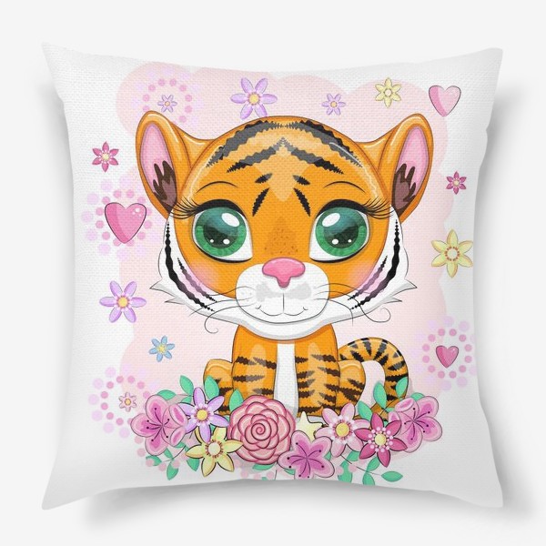 Подушка «Милый тигренок в цветах, 2022 год Тигра»