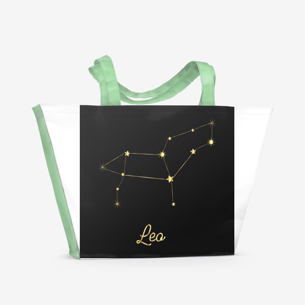 Пляжная сумка «Созвездие Лев, золотые звезды на темном небе»
