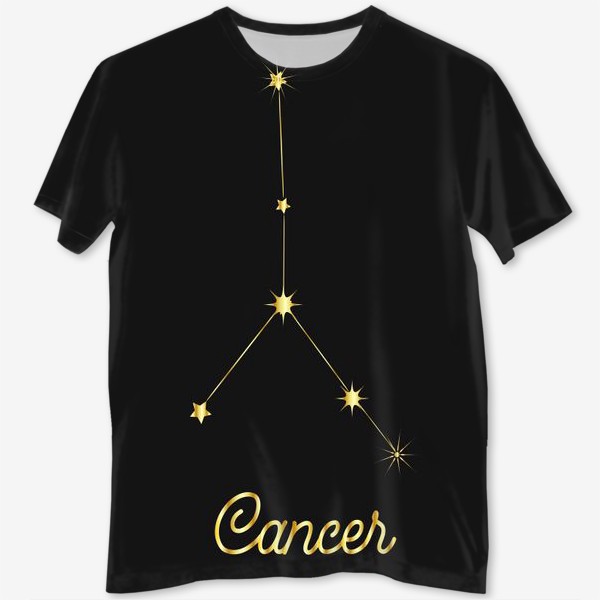 Футболка с полной запечаткой «Созвездие Рак, золотые звезды на темном небе»