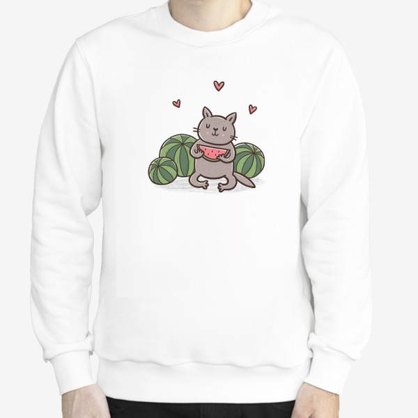 Свитшот «Милый котик с арбузами и сердечками»