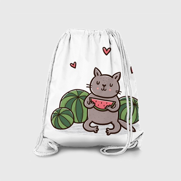Рюкзак «Милый котик с арбузами и сердечками»