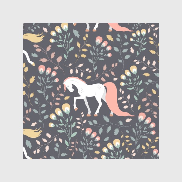 Скатерть «Паттерн, красивые лошади на фоне цветов и растений»