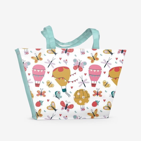 Пляжная сумка «Воздушные шары и бабочки. Паттерн»