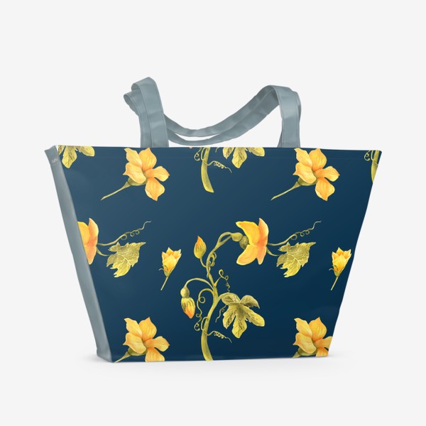Пляжная сумка «Желтые цветы на синем фоне»