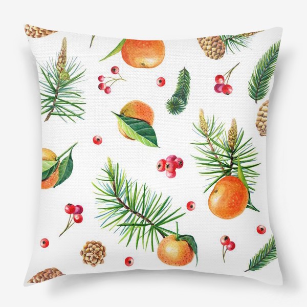Подушка «Новогодний принт с мандаринами»