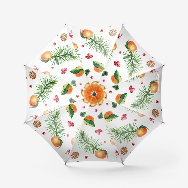 Зонт «Новогодний принт с мандаринами»