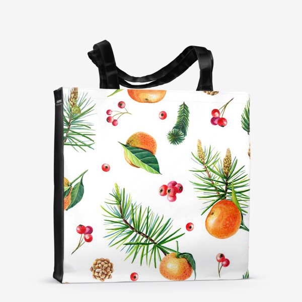 Сумка-шоппер «Новогодний принт с мандаринами»
