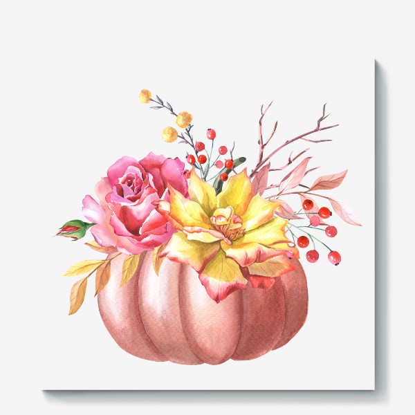 Холст «Осенняя композиция с тыквой и розами»