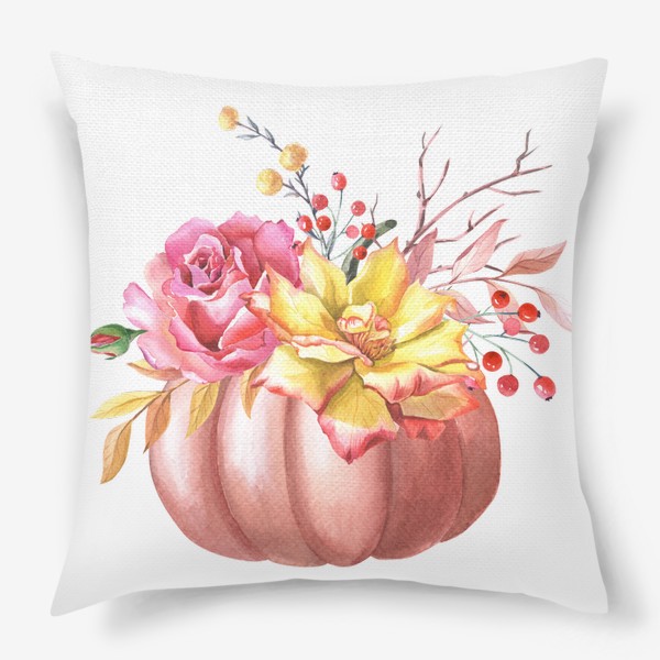 Подушка «Осенняя композиция с тыквой и розами»