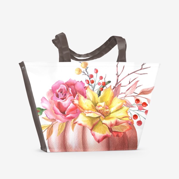 Пляжная сумка &laquo;Осенняя композиция с тыквой и розами&raquo;