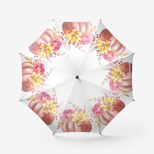 Зонт «Осенняя композиция с тыквой и розами»