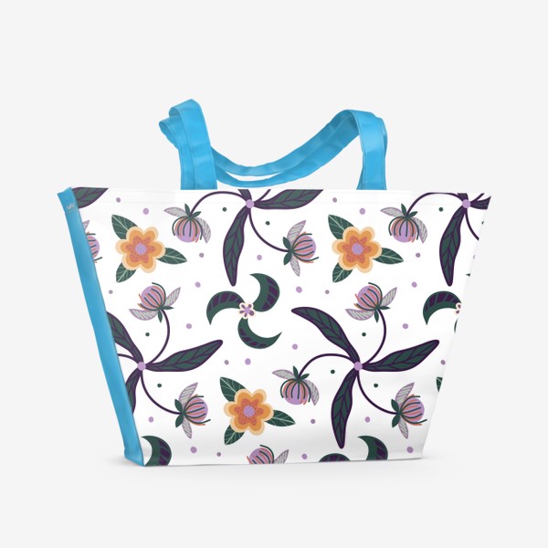 Пляжная сумка «Бесшовный паттерн Ягоды и Цветы»