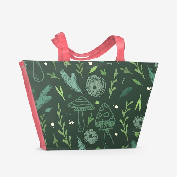 Пляжная сумка «Лесной узор с грибами»