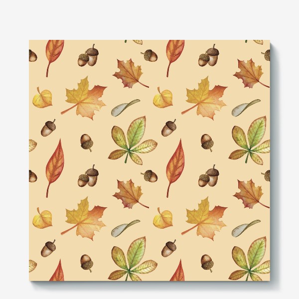 Холст &laquo;Осенние листья, акварель. Бесшовный паттерн &raquo;