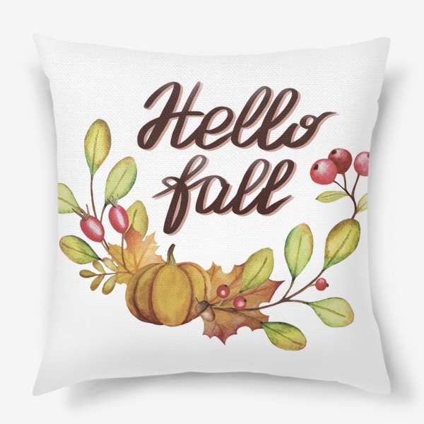 Подушка «Здравствуй осень. Венок из листьев. Акварель»