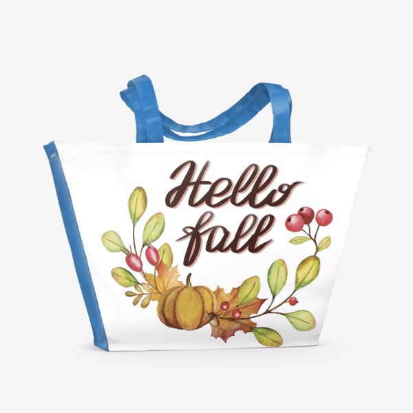 Пляжная сумка «Здравствуй осень. Венок из листьев. Акварель»