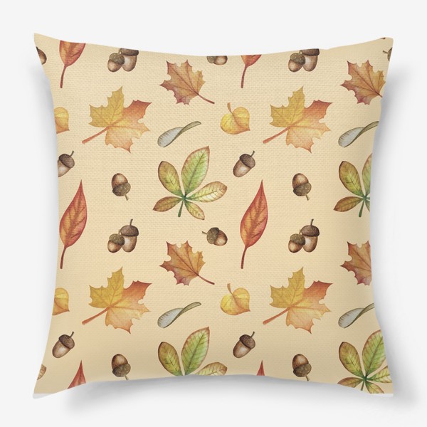 Подушка &laquo;Осенние листья, акварель. Бесшовный паттерн &raquo;