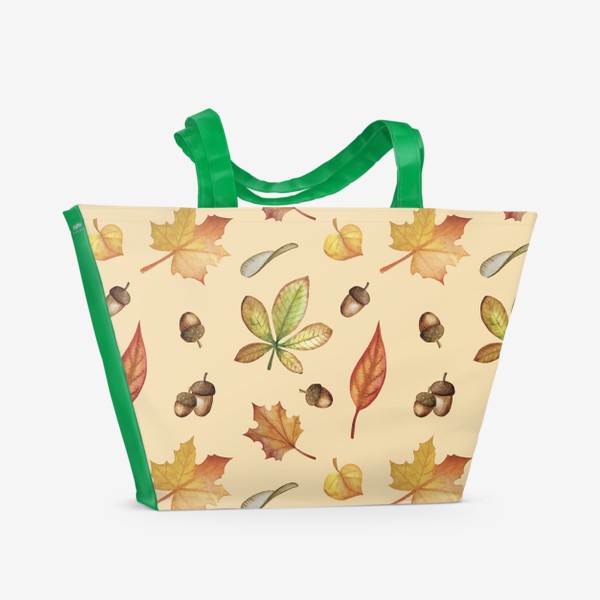 Пляжная сумка &laquo;Осенние листья, акварель. Бесшовный паттерн &raquo;