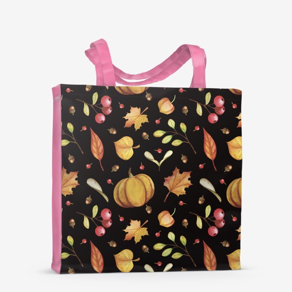 Сумка-шоппер «Осенние ягоды и тыквы. Акварель. Бесшовный паттерн »