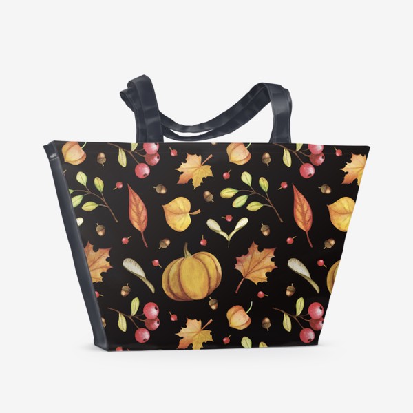 Пляжная сумка &laquo;Осенние ягоды и тыквы. Акварель. Бесшовный паттерн &raquo;