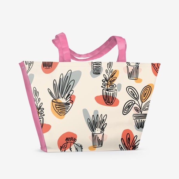 Пляжная сумка «Домашние растения в горшках, паттерн»