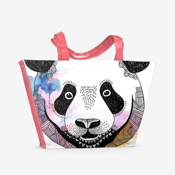 Пляжная сумка «Графичная панда с акварельными текстурами»