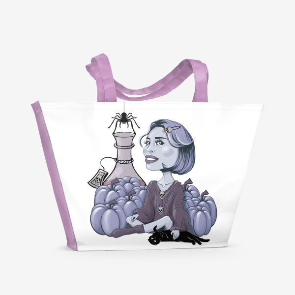 Пляжная сумка &laquo;Девушка в сиренево-винных тонах отмечает Хэллоуин &raquo;