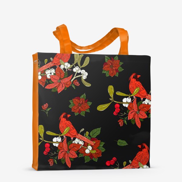 Сумка-шоппер «новогодние цветы и птицы»