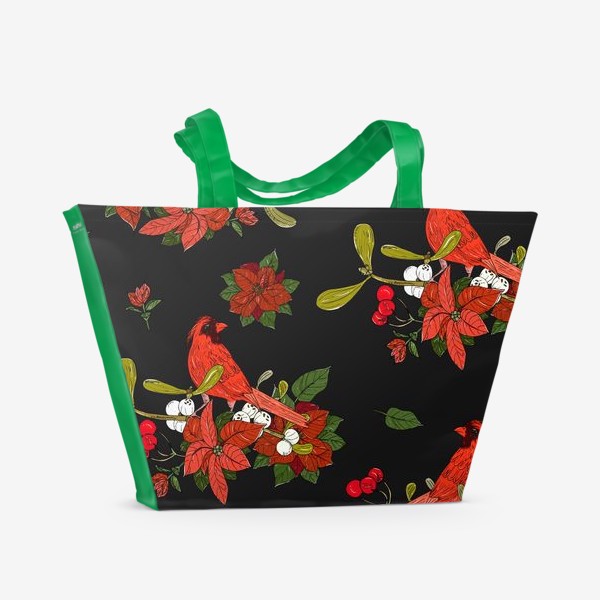 Пляжная сумка «новогодние цветы и птицы»