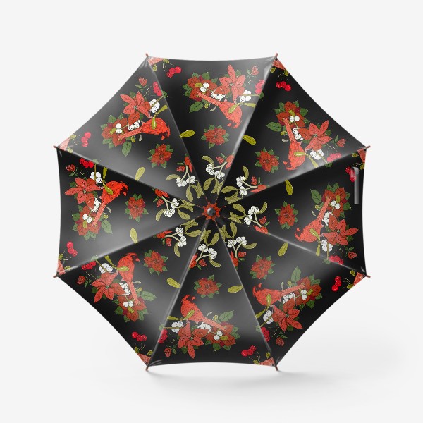 Зонт «новогодние цветы и птицы»